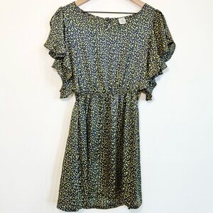 i. Ner Women’s Heart Printed Ruffle Sleeve Mini Dress Size Large